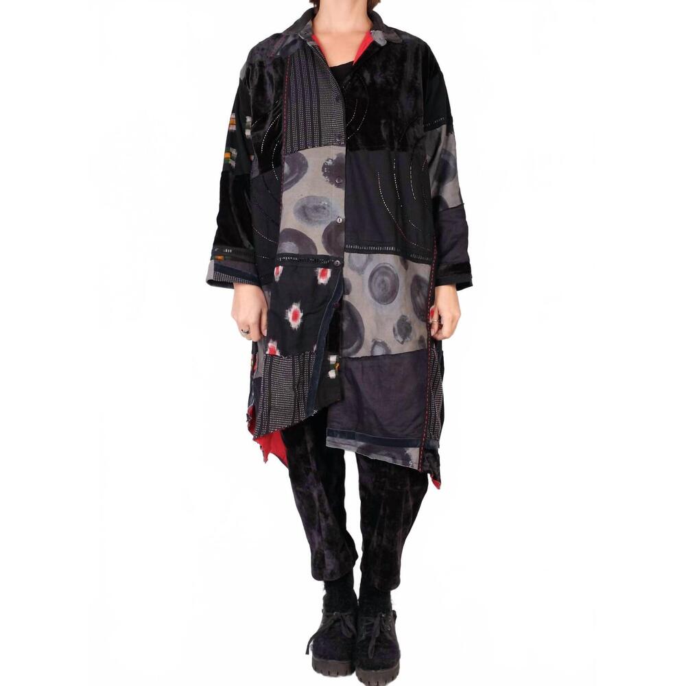 NEW MSQUARE plot patch jacket duster in black multi